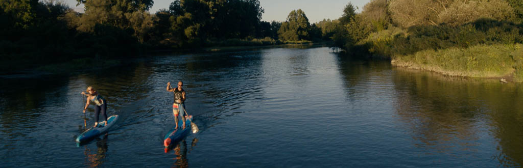 man and women paddleboarding