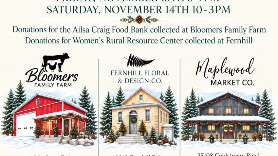 Christmas in the Country holiday shopping event on November 13 and 14 at three local businesses