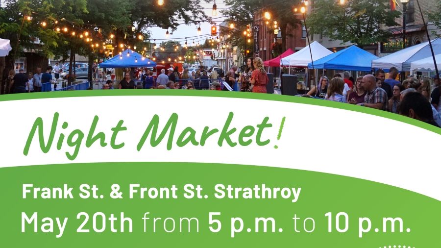 Might market. Frank St & Front St. Strathroy - people gathering in the street