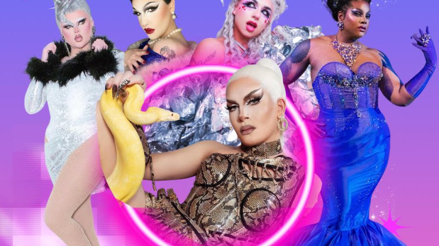 Colourful promotional poster for Strathroy Pride’s Drag Brunch, hosted by Vanity Affair, featuring drag performers and event details.