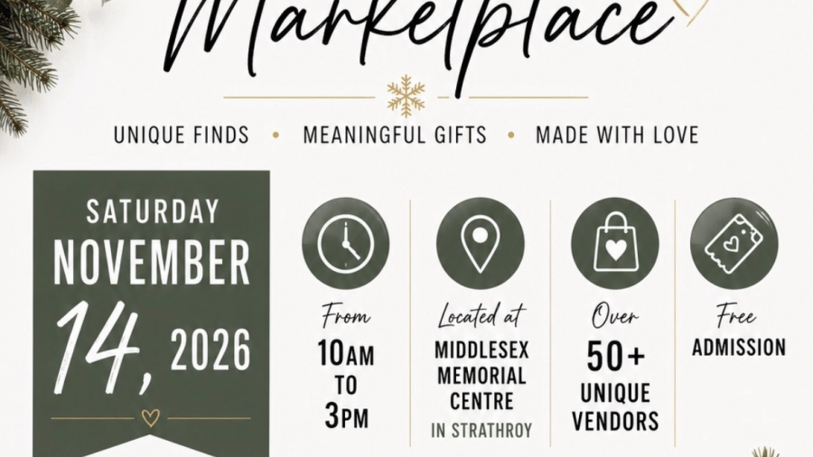 Handmade holiday market on November 14, 2026, at the Middlesex Memorial Centre in Strathroy