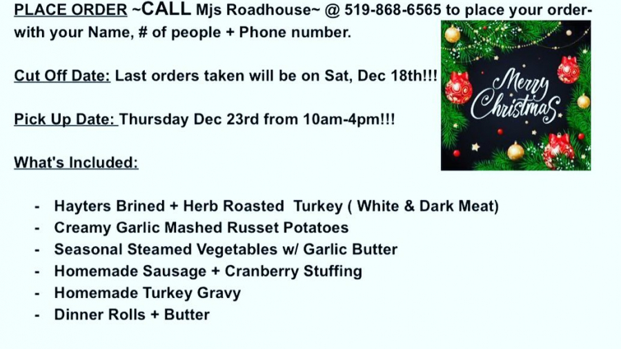mjs roadhouse Christmas dinner information poster 