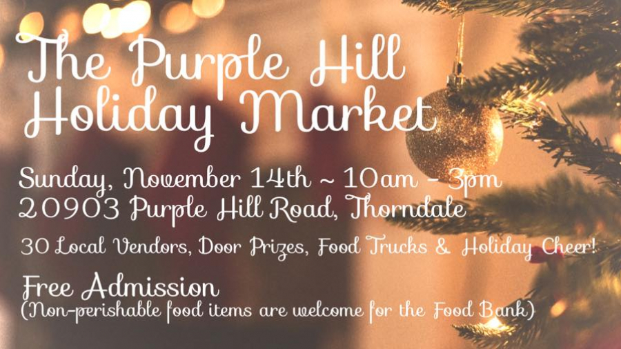The purple hill holiday market information poster 