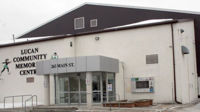 The front doors at Lucan Community Memorial centre