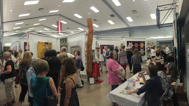 People looking at booths