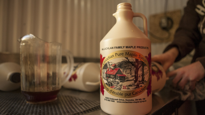 Jugs of Mclachlan Maple Syrup 