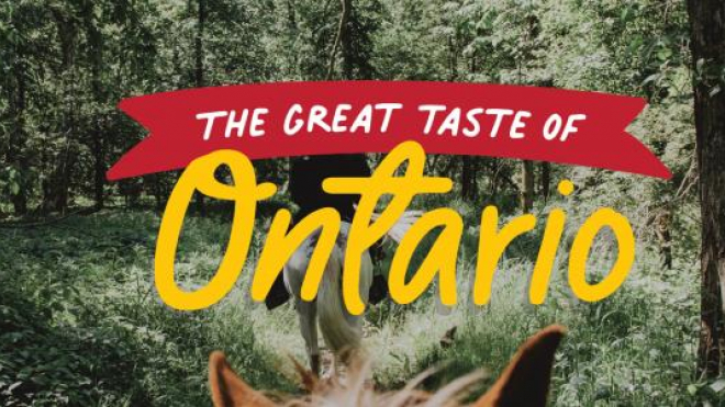 Great Taste of Ontario Logo and image of Horseback riding 