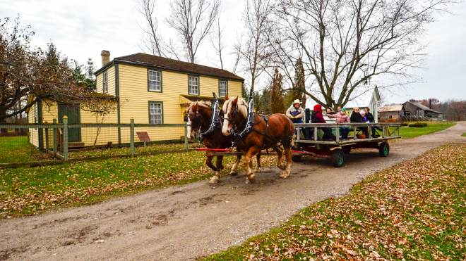 Horse and wagon ride outside the pioneer village 