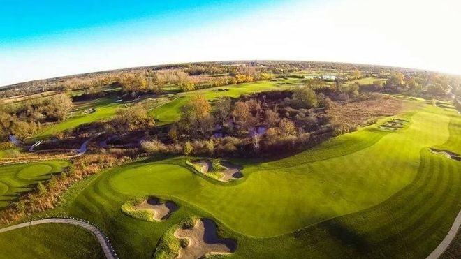 An aerial photo of the course at FireRock golf