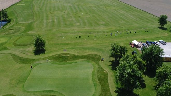 an aerial photo of Peter's showing the driving range