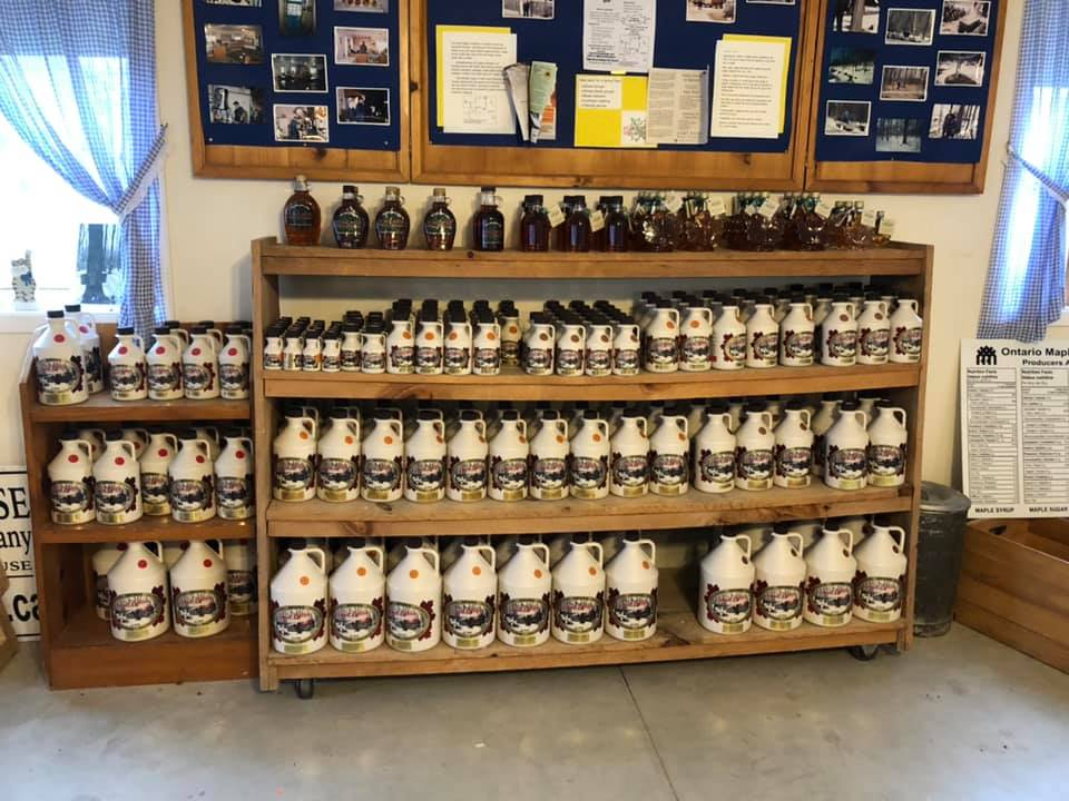 Variety of maple products on a shelf 