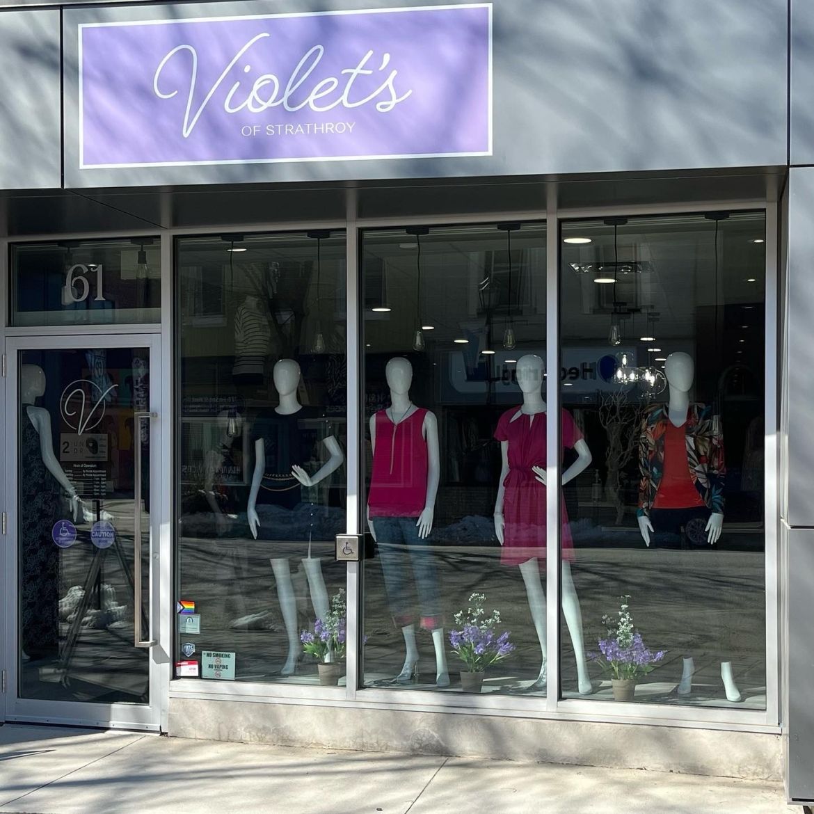 Store front of Violets with clothing