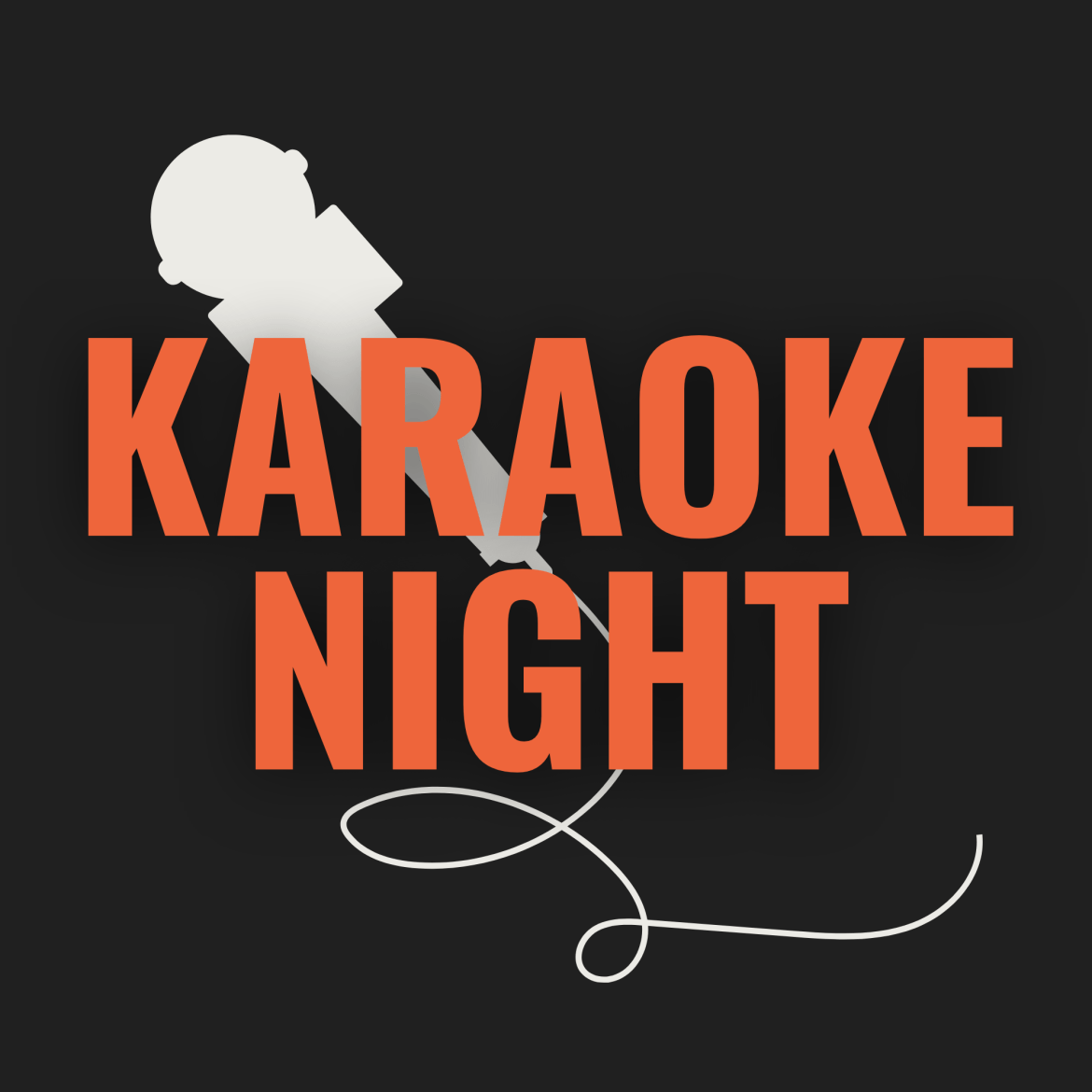 Black event poster with large orange text reading “Karaoke Night” and a microphone graphic in the background.
