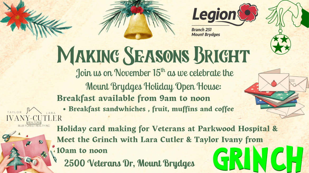 Mount Brydges Holiday Open House at Legion Branch 251 on November 15.