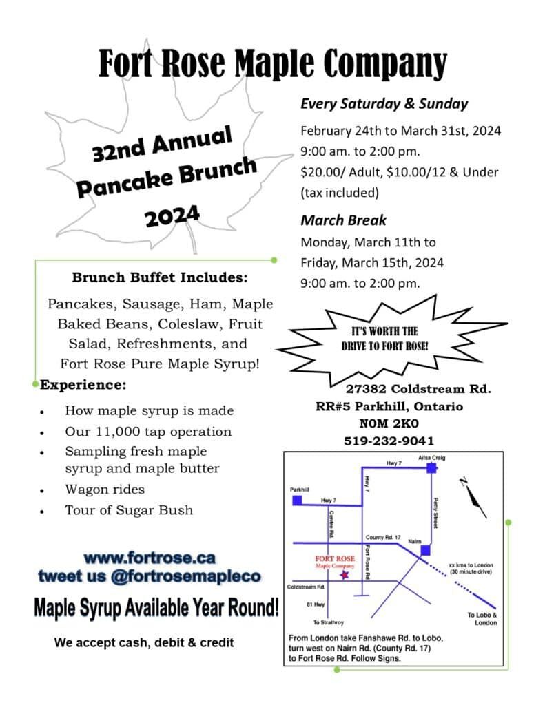 Fort Rose Maple Syrup Company 32nd annual pancake brunch 2024