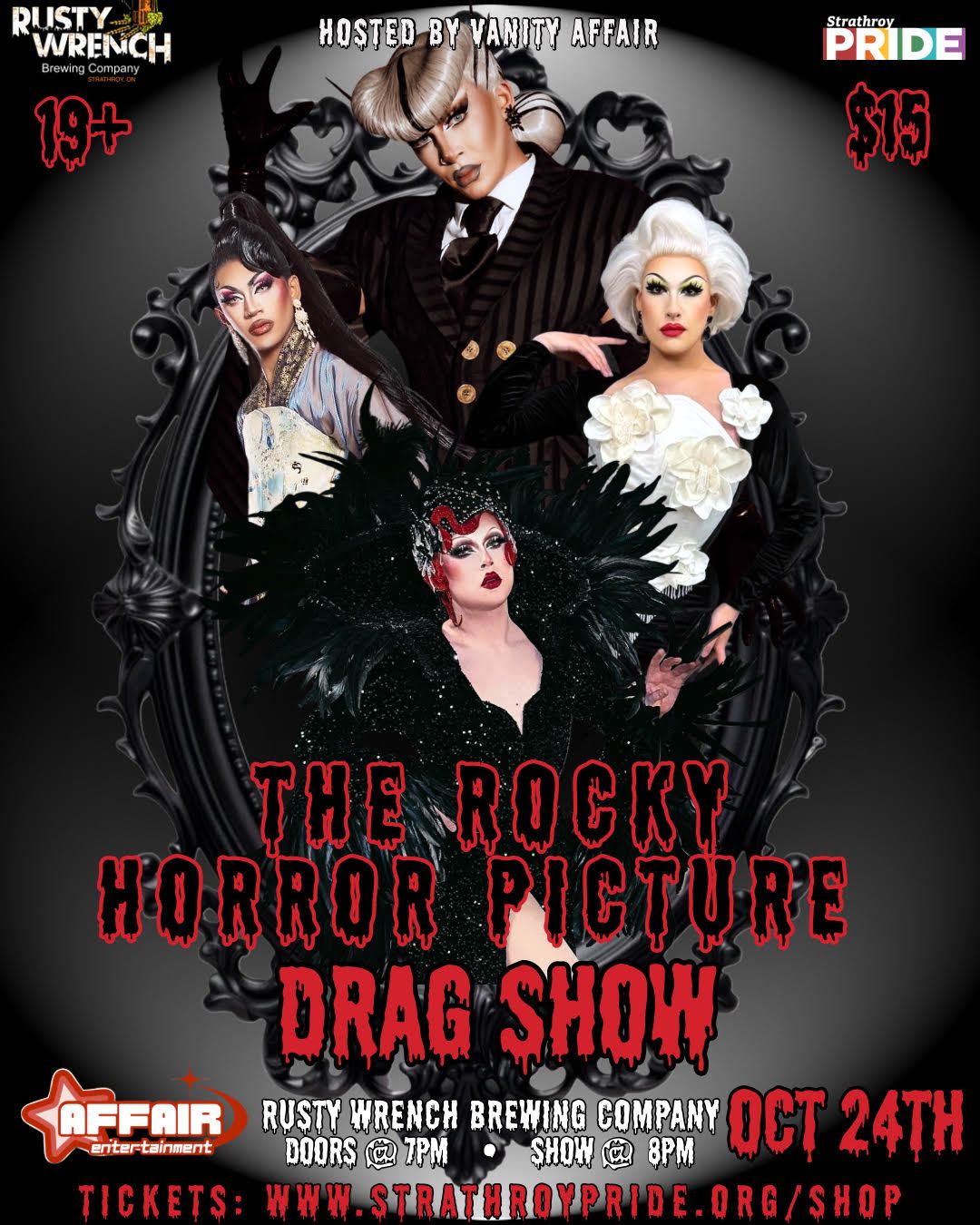 Rocky Horror-themed drag show on October 24 at Rusty Wrench Brewing Company. Ages 19+; tickets $15.