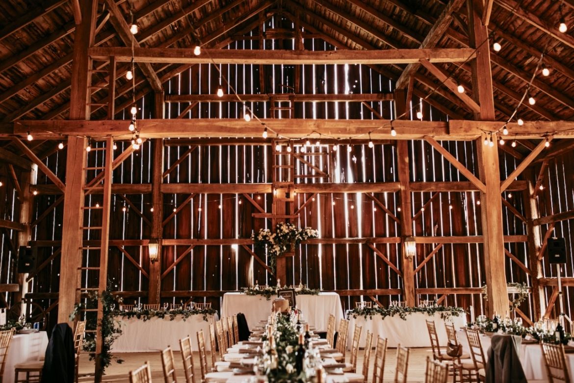 Barn with wedding decorations