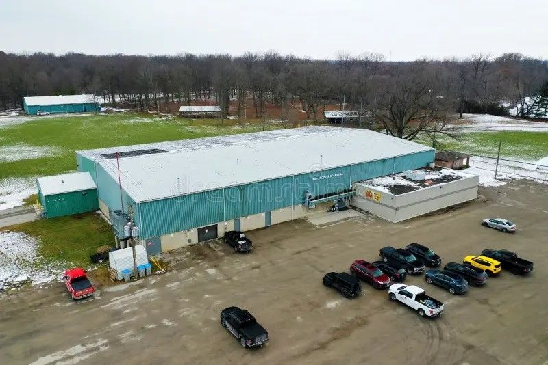 aerial photo of the Tri-Township arena showing the parking lot