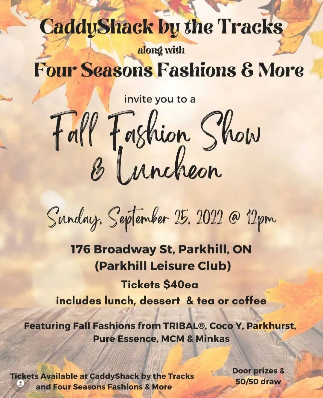 Parkhill Ontario Fall Fashion Show and Luncheon event flyer