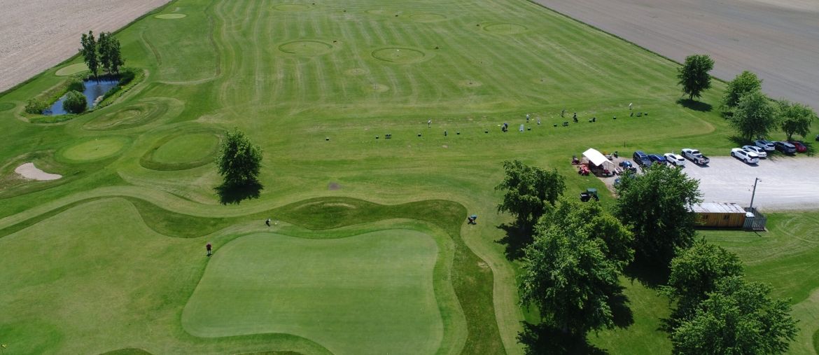 an aerial photo of Peter's showing the driving range