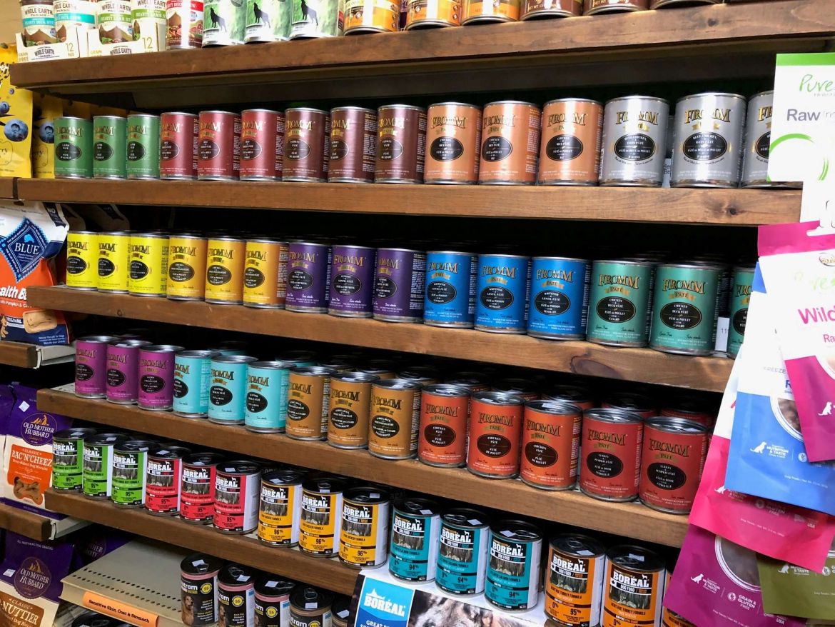 Pet food on shelves